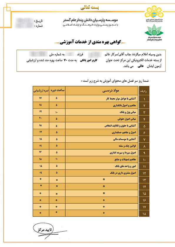 ریز نمرات انگلیسی آموزش مجازی پارس